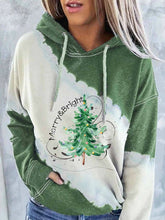 Load image into Gallery viewer, Women&#39;s Merry &amp; Bright Christmas Tree Print Tie-Dye Hoodie
