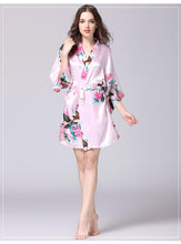 Load image into Gallery viewer, Silk nightgown women's summer mid sleeve peacock pajamas bathrobe large size home clothes 2
