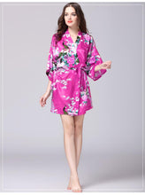 Load image into Gallery viewer, Silk nightgown women's summer mid sleeve peacock pajamas bathrobe large size home clothes 1
