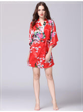 Load image into Gallery viewer, Silk nightgown women's summer mid sleeve peacock pajamas bathrobe large size home clothes 1

