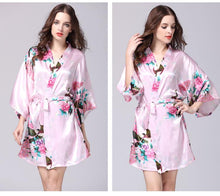 Load image into Gallery viewer, Silk nightgown women's summer mid sleeve peacock pajamas bathrobe large size home clothes 1
