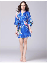 Load image into Gallery viewer, Silk nightgown women's summer mid sleeve peacock pajamas bathrobe large size home clothes 2
