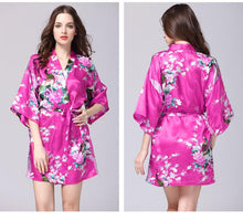 Load image into Gallery viewer, Silk nightgown women's summer mid sleeve peacock pajamas bathrobe large size home clothes 1
