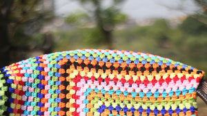 Color Striped Handmade Crochet Blanket Woven Cotton Thread Retro Pastoral Style Mat
