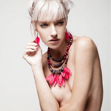Load image into Gallery viewer, Multilayer Alloy Feather Tassel Necklace Earrings Set
