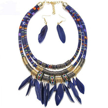 Load image into Gallery viewer, Multilayer Alloy Feather Tassel Necklace Earrings Set
