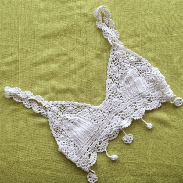 Hand Knitted Sexy Bikini Blouse Top Beach Knitted Hand Hook Tassel Vest for Women