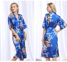Load image into Gallery viewer, Peacock Nightgown Bathrobe Sexy Cardigan Silk Pajamas Women's Summer Home Wear 1
