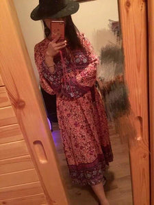 Boho Gypsy Floral Tassel V Neck Long Sleeve Bohemian Fashion Dress
