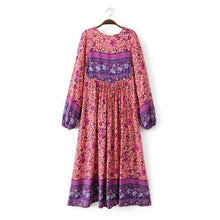Load image into Gallery viewer, Boho Gypsy Floral Tassel V Neck Long Sleeve Bohemian Fashion Dress
