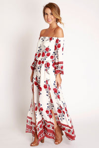 Floral Print Off Shoulder Split Beach Maxi Dress