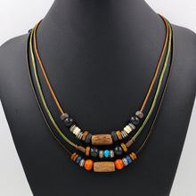 Load image into Gallery viewer, Vintage bohemian folk style multi-layer colorful wood bead necklace Long fashion sweater chain
