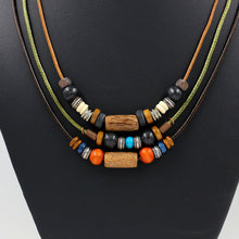 Load image into Gallery viewer, Vintage bohemian folk style multi-layer colorful wood bead necklace Long fashion sweater chain
