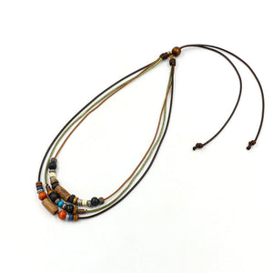 Vintage bohemian folk style multi-layer colorful wood bead necklace Long fashion sweater chain