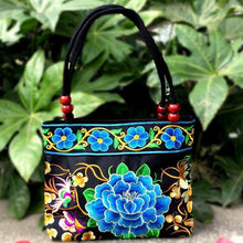 Load image into Gallery viewer, Big Peony Embroidery Ethnic Travel Women Shoulder Bags Handmade Canvas Wood Beads Handbag - hiblings
