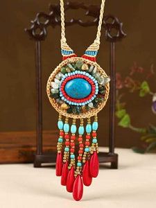 Hand-woven Folk Style Tibet Spike Long Necklace