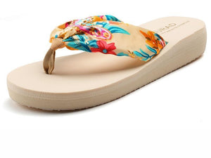 Bohemian Flip-Flops Thick Bottom Middle Heel Beach Shoes