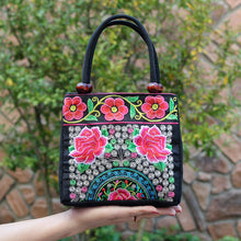 Load image into Gallery viewer, New Tibet National Canvas Women&#39;s Bag Flower Small Square Bag Embroidered Double Pull Lock Lady Handbag
