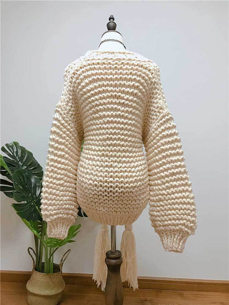 Knitting Loose Tassel Straps Long Sleeve Cardigan Sweater