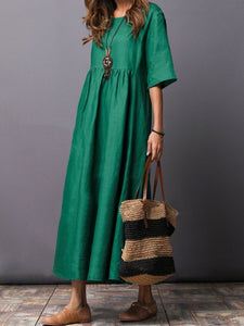 Solid Color Short Sleeve Loose Casual Maxi Dress