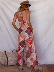 Print Spaghetti Strap Wide Leg Pants Jumpsuit Rompers