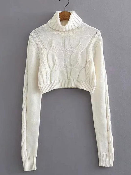 Autumn And Winter High Collar Twist Short Sexy Umbilical Sweater