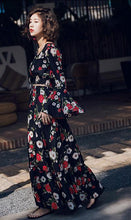 Load image into Gallery viewer, Floral Print Flare Sleeve Crop Top High Waist Maxi Skirt Two Pieces Set
