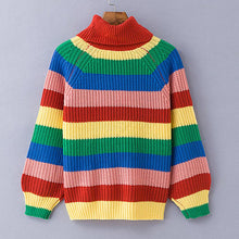 Load image into Gallery viewer, Rainbow Turtleneck Winter Jumpers Knitted Striped Oversize Pullover Sweater
