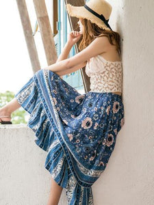 Blue Print High Waist Bohemia Skirt