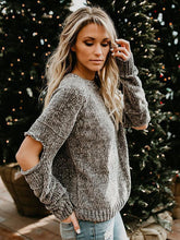 Load image into Gallery viewer, Knit Round Neck Hole Long Sleeve Winter Sweater Tops

