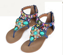 Load image into Gallery viewer, Ethnic Style Women Summer Bohemian Stone Bead Flat Sandals
