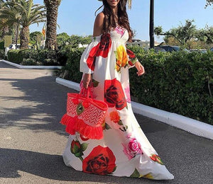 Floral Print Off Shoulder Beach Casual Maxi Dress