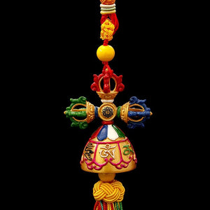 Tibetan Ping'an  hung with Tantric Ten Phases Free Spinning Drum, Vajra pestle Car Pendant Room Decor Pendant
