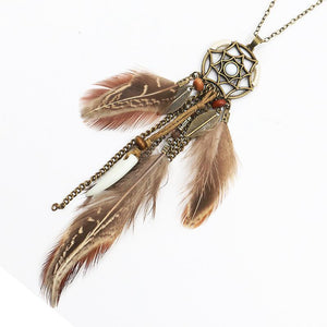 Retro Hollowed  Feather  Tassel Sweater Chain