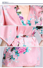 Load image into Gallery viewer, Silk nightgown women's summer mid sleeve peacock pajamas bathrobe large size home clothes 1
