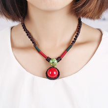 Load image into Gallery viewer, Original National Style Hand-woven  Buckle Red Ball Women&#39;s Necklace Retro Cotton Hemp Accessory Red Bean Collarbone Chain
