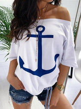 Load image into Gallery viewer, Loose Off Shoulder Printed T-shirt Top
