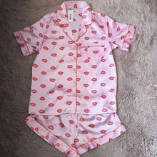 Load image into Gallery viewer, Sexy home service two-piece pajama set with ice silk satin strong print short sleeve shorts
