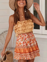 Load image into Gallery viewer, Mini Rok Geel Katoen Bloemenprint Elastische Taille Chic  Beach Boho Casual  Short Skirt
