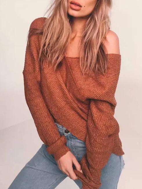 Fashion Cross V-neck Knitting Sweater Tops