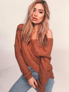 Fashion Cross V-neck Knitting Sweater Tops