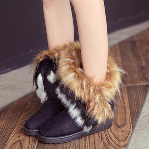 Cozy Winter Solid Color Short Faux Fox Warm Snow Ankle Boots