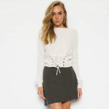 Load image into Gallery viewer, Solid Color Lace Up Pullover Sweater
