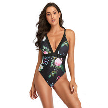 Load image into Gallery viewer, Bikini ladies printed color matching V backless one-piece swimsuit
