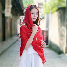 Load image into Gallery viewer, Embroidered cotton and linen scarf tourism sunscreen ethnic silk scarf women beach towel shawl
