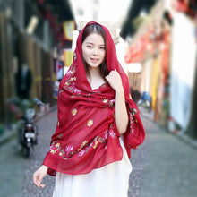 Load image into Gallery viewer, Embroidered cotton and linen scarf tourism sunscreen ethnic silk scarf women beach towel shawl
