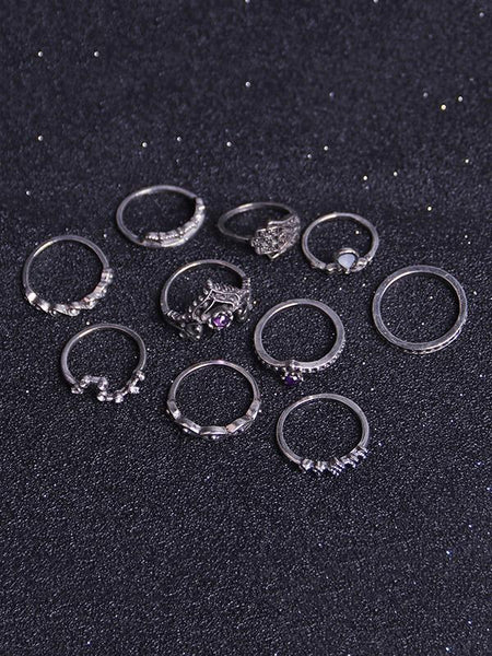 10Pcs Vintage Crown Rings Accessories