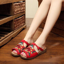 Load image into Gallery viewer, Embroidery Pattern National Wind Hollow Out Slip On Flat Sandals
