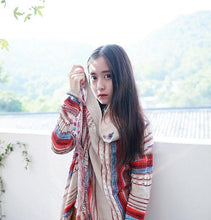 Load image into Gallery viewer, Ethnic Bohemian Striped Long Sleeve Tassel Knitted Cardigan Sweater
