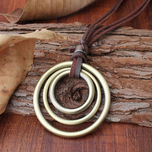 Bohemian Wind Necklace Three-ring Pendant Accessories Pendant Long Sweater Chain